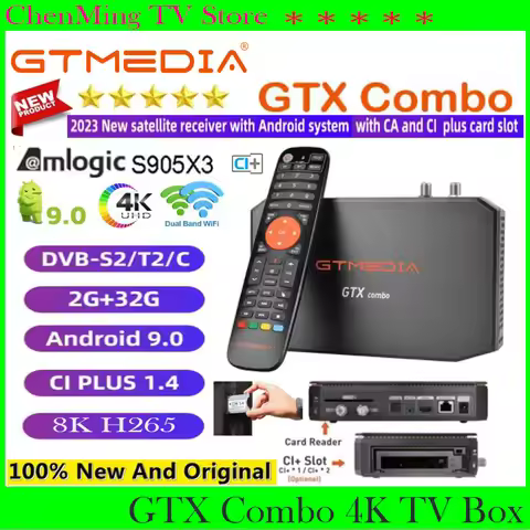 [Genuine] 2023 Newest GTMEDIA GTX Combo 4K 8K H265 UHD Satellite Receiver,DVB-S2/T2/C 2G+32GB,Suppor