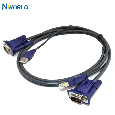 New 4.6 Feet 1.5M USB KVM 15 Pin Switch VGA Cable For USB 2.0 Type A To B 4Pin PC Computer Printer M