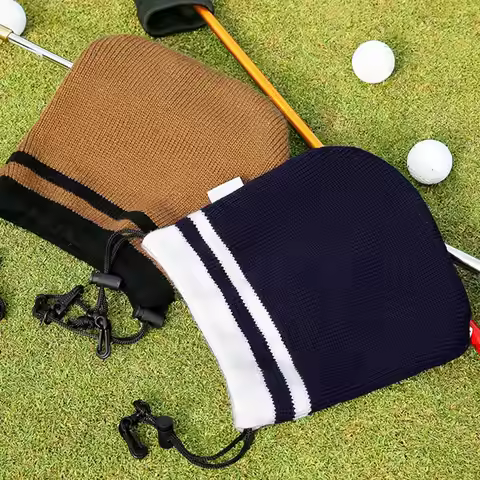 Knitted Head Covers For Golf Clubs Embroidered Drawstring Protective Cover Soft Putter Protector For