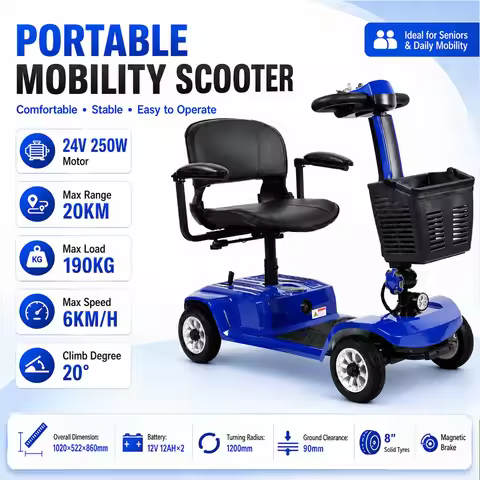 4 Wheel Electric Scooter 24V 250W 6KM/H Top Speed All Terrain Mobility Scooter Disability Foldable,2