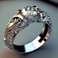 Dellon Creative Zircon Ring Unique Trendy Accessories Retro Flower Shape Diamond Ring PEIB