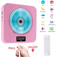 Portable Bluetooth DVD / CD Player, Wall-Mounted DVDs Player, Dual Pull Switch, Music Player Support HiFi Speakers / 1080P HDMI Output with Remote for TV, Music Player Support FM Radio / USB AV