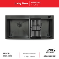 Lucky flame  ซิงค์ล้างจานเคลือบ PVD สีดำ 2 หลุม อ่างล้างจาน ซิงค์ล้างจาน รุ่น EUB-1052 ขนาด 100 cm L