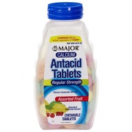 Major Regular Strength Antacid Tablets - Made with 500 mg of Calcium Carbonate - Assorted Fruit Flav