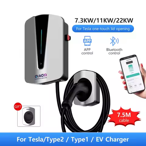 7.3KW 11KW 22KW Level 2 EV Charger 7.5m Cable Bluetooth Wifi APP 16A 32A Connection Home Electric Ve