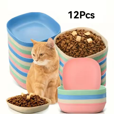 12 Pack Plastic Bowl for Cat,Non-Slip Shallow Mouth Pet Food Water Bowl,Suitable for Kittens,Short L