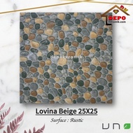 UNO Lovina Beige 25x25 Kw1 Keramik Kasar Lantai Kamar Mandi Motif Batu