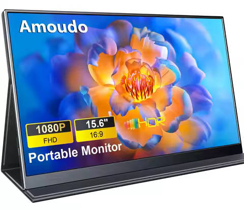 Amoudo 15.6 Inch 1920x1080P Portable Monitor Extend Display IPS LCD Panel Penhole Stand VESA USBC Mi