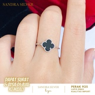 Large black clover ring 925 Silver plated gold-Silver 925 Ring