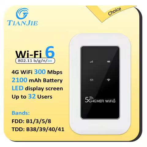 TIANJIE 4G LTE Router WiFi 6 Modem 300Mbps With SIM Card Slot Portable WiFi Hotspot 2100mAh Mobile W
