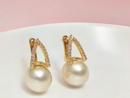 金珠 天然海水珍珠 南洋金珠   純銀 耳扣