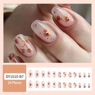 Nude Color Charms Flower Designs Press on Nails Women Girls DIY Manicure Full Cover Fake Nails Tips 