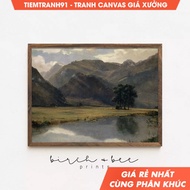 Tranh treo tường Vintage Mountain Valley Painting European River Landscape Art Antique Cabin Art #1