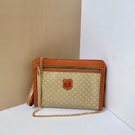 【特選貨品】中古二手Celine啡杏色老花皮革斜揹側背孭手袋