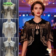 MESHOP Flapper Shawl, Lace Overlay 1920s Evening Wrap, Fashion Sparkling Sequins Women Shawl