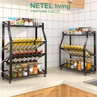 NETEL Spice Rack Organizer Seasoning Rack Kitchen Countertop Storage Organizer Seasoning Shelf Holder Stainless Steel Standing Rack 3 Tiers Storage Organizer Spice Jars Bottle Shelf Holder Rack