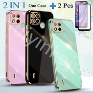 2 IN 1 ITEL A57 A57 Pro Gold Edge Plating Case With Tempered Ceramic Protector Screen Curved Tempered Film