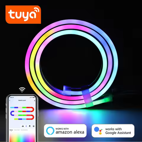DC 12/24V Tuya RGBIC LED Neon Strip WiFi APP Control 1-10M RGBIC Lamp Tape Work With Alexa For Home 