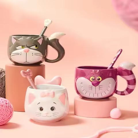 Marie Lucifer Cheshire Cat Paw Party Ceramic Mug with Spoon Shanghai Disney Reseller Coffee Tea Milk