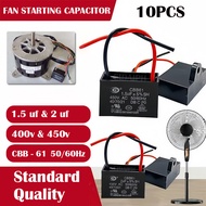 10PCS ELECTRIC FAN CAPACITOR W/ WIRE 1.5 uf & 2 uf 400v & 450v AC Fan Running Starting CAPACITOR