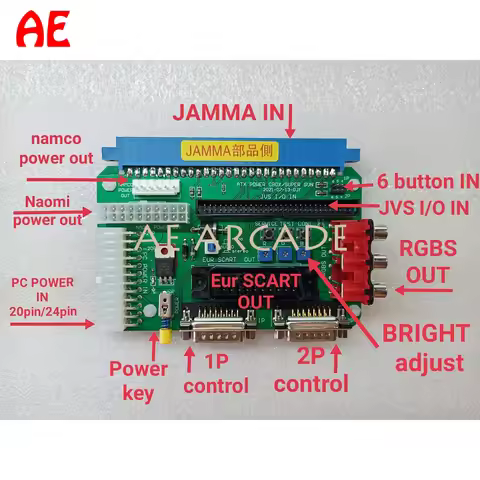 ATX Breakout Board PC POWER Connector CBOX/SuperGun/Naomi/SNK MVS/ CPS1/2/3/ Sammy ATOMISWAVE/IGS 20