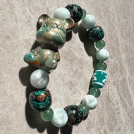 大漆暴力熊綠紋石綠草莓天珠手串