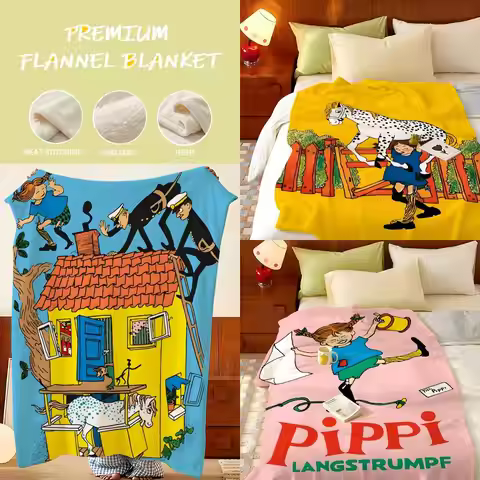 Cartoon P-Pippi-i L-Longstocking-g Throw Flannel Throw Blanket, Lightweight Cozy, Durable Washable c