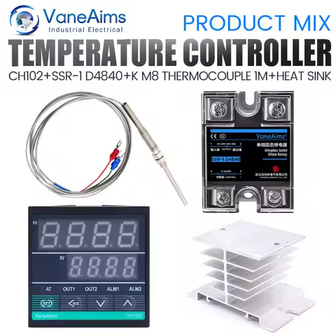 PID Temperature Controller CH102 Digital Thermostat for 220V+ 1m K type Thermocouple Probe Sensor M8