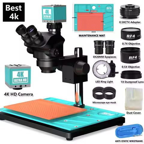 Zoom Simul Focal Trinocular Stereo Microscope1080P 2K 4K HDMI USB VGA Video Camera 0.7X 0.5X Lens Fo