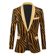 GUKENRO Male Sequin Suit American Design Plus Size Pleasant Formal Dinner Glits and Glam Striped Tux