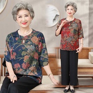 Elderly Summer Clothes Women Short-Sleeved t-Shirt Grandma Suit Old Lady Elderly Clothes Elderly Mot