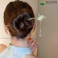 RALPH Butterfly Hair Stick, Pearl Flower Hanfu Hair Chopsticks, Vintage Tassels Hanfu Ornament Hair Accessories Flower Hair Fork Girls/Women