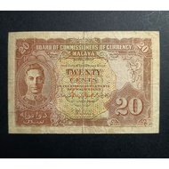 Malaya British Borneo Old Banknotes King George VI 20 Cents Year 1941 ( Original paper - No Holes an