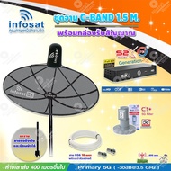 Infosat C-Band 1.5 เมตร (ขาตรงตั้งพื้นเเละยึดผนังได้) + LNB รุ่น C1+ (ป้องกันสัญญาณ 5G รบกวน) + PSI กล่องทีวีดาวเทียม รุ่น S2 X พร้อมสายRG6 ยาวตามชุด