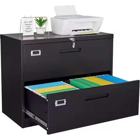 Metal Lateral File Cabinets with Lock,2 Drawer Steel Wide Filing Organization Storage Cabinets,Home 
