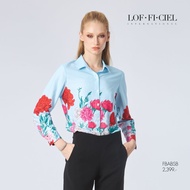 LOF-FI-CIEL womans shirt Aquamarine Rose เสื้อเชิ้ตซาติน เสื้อเชิ้ตผู้หญิง แขนยาว สีฟ้า FBABSB