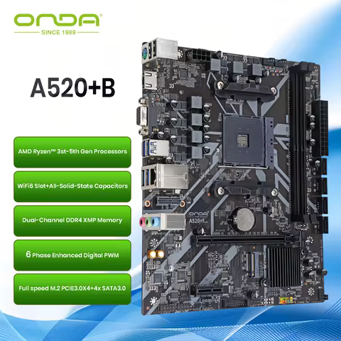 ONDA A520 AM4 Motherboard-For Ryzen 3st-5th Gen CPU 5000G 5600X 5700X,M.2 NVMe PCIe Gen3,WiFi6 Slot,