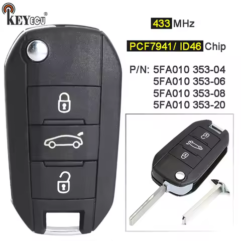 KEYECU 434MHz PCF7941 Chip 5FA010 353-04 / 06 / 20 Flip Remote Key Fob for Peugeot 508 Citroen C4-Ca
