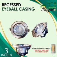 Recessed Eyeball Casing - 3" Round Ceiling Downlight Spotlight Siling Silver + Glass Frame ~ Bagus Fans &amp; Lightings