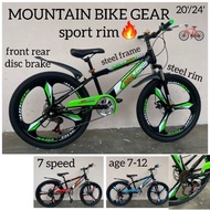 MOUNTAIN BIKE GEAR 7 SPEED BICYCLE 20' / 24' BASIKAL SPORT RIM 3 BATANG DISC BRAKE BASIKAL REMAJA
