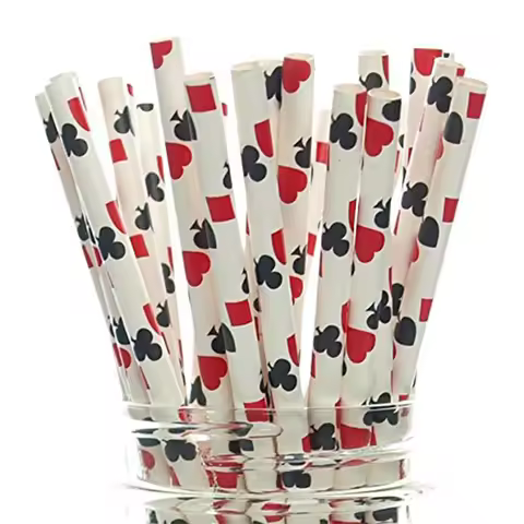 Las Vegas Game Night Casino Drinking Straws Red Black Playing Card Color Straw Party Favor Casino Pa