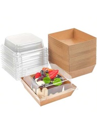 20入組具有透明蓋、防油牛皮紙的冷盤盒,適用於烘焙、馬卡龍、三明治、餅乾、小蛋糕和草莓等的食品容器,用於食品儲存