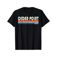 Cedar Point Oh Retro 70s 80s Vintage T Shirt Cotton Unisex Casual Tee With Geometric Stripes Slightl