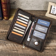 CONTACTS Genuine Leather Men Wallets with Card Slots Retro Travel Passport Wallets RFID Blocking Mul