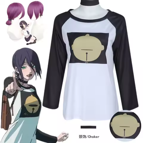 Anime Reze Cosplay Costume Wig Chainsaw Man Reze Cosplay T-Shirt Choker Full Set Halloween Costumes