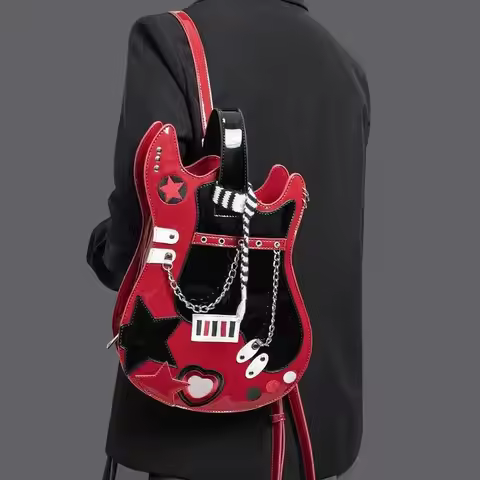 Women Guitar Backpack Large Capacity Grunge Rock Crossbody Bag Harajuku Pink Shoulder Bags Y2k Backp