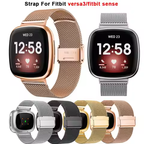 Milan Stainless Steel Watch Strap For Fitbit Sense Versa 4 3 Wristband Bracelet Metal SmartWatch Ban