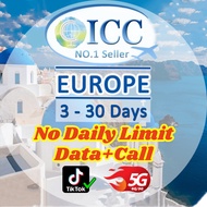 ICC UK,Europe, Turkey, UAE 3-30 Days SIM Card| No Daily Limit | Cata+Call| Can use TT| UAE| Turkey| 