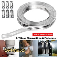 OKHALLO Hose Clamps, 304 Stainless Steel Adjustable Hose Clamp Strap,  Large Pipe Ducting Hose Clamp