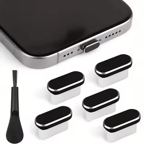 5 Pcs Dustproof Type C Plug With Cleaning Brush Charging Port Protector Cover Caps For iPhone 15 16